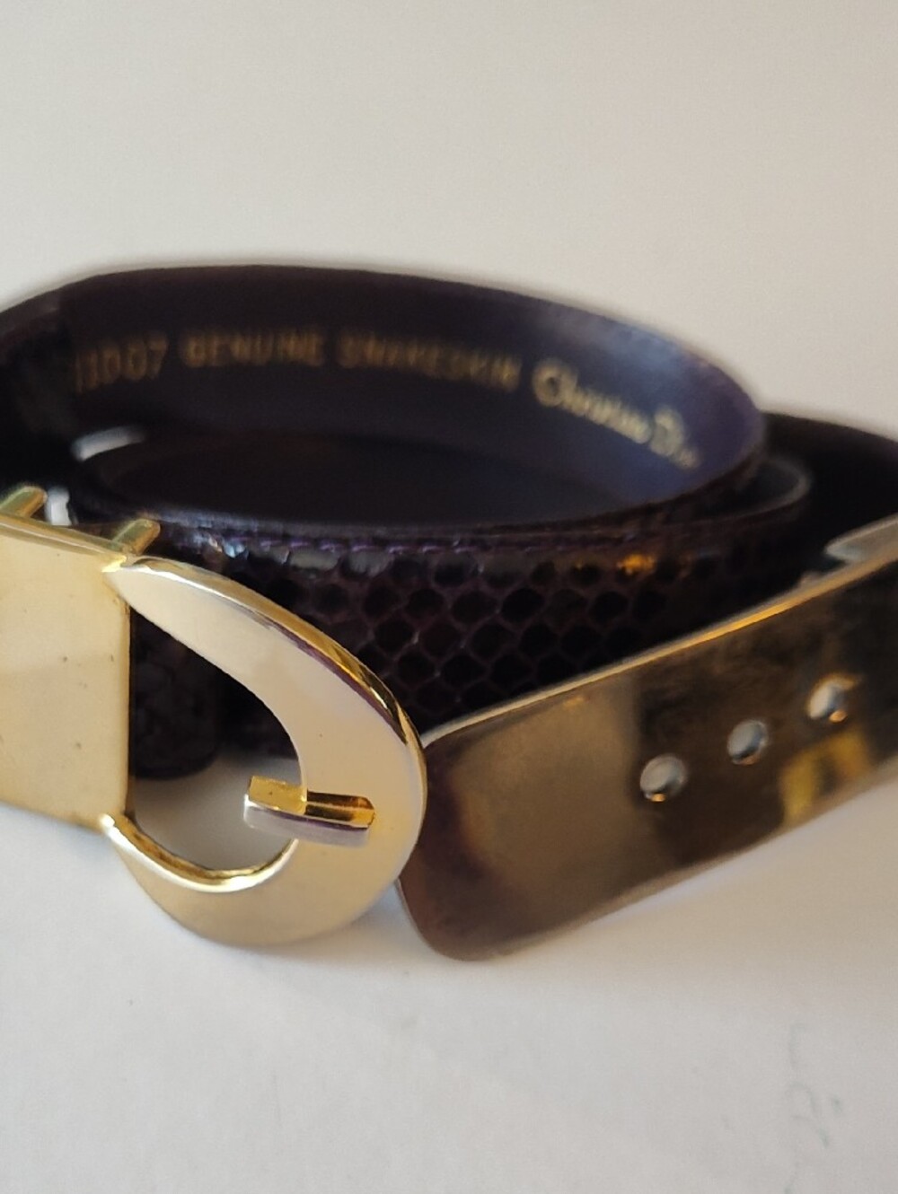 Vintage Christian Dior Purple Snakeskin Belt with Gold & Silver Statement Buckle - Picture 8 of 9